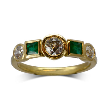Yellow Gold Emerald Diamond Ring Ring Pruden and Smith   