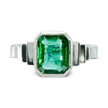 Art Deco Emerald Platinum Dress Ring Ring Pruden and Smith   