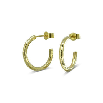 Solid 9ct Yellow Gold Hammered Mini Hoop Earrings Earring Pruden and Smith   