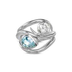 Spiky Aquamarine and Diamond Stacking Ring Set Ring Pruden and Smith   