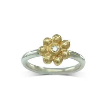 Nugget Silver and Gold Diamond Flower Ring Ring Pruden and Smith   