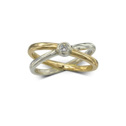 Bespoke Crossover Diamond and Gold Ring Ring Pruden and Smith   