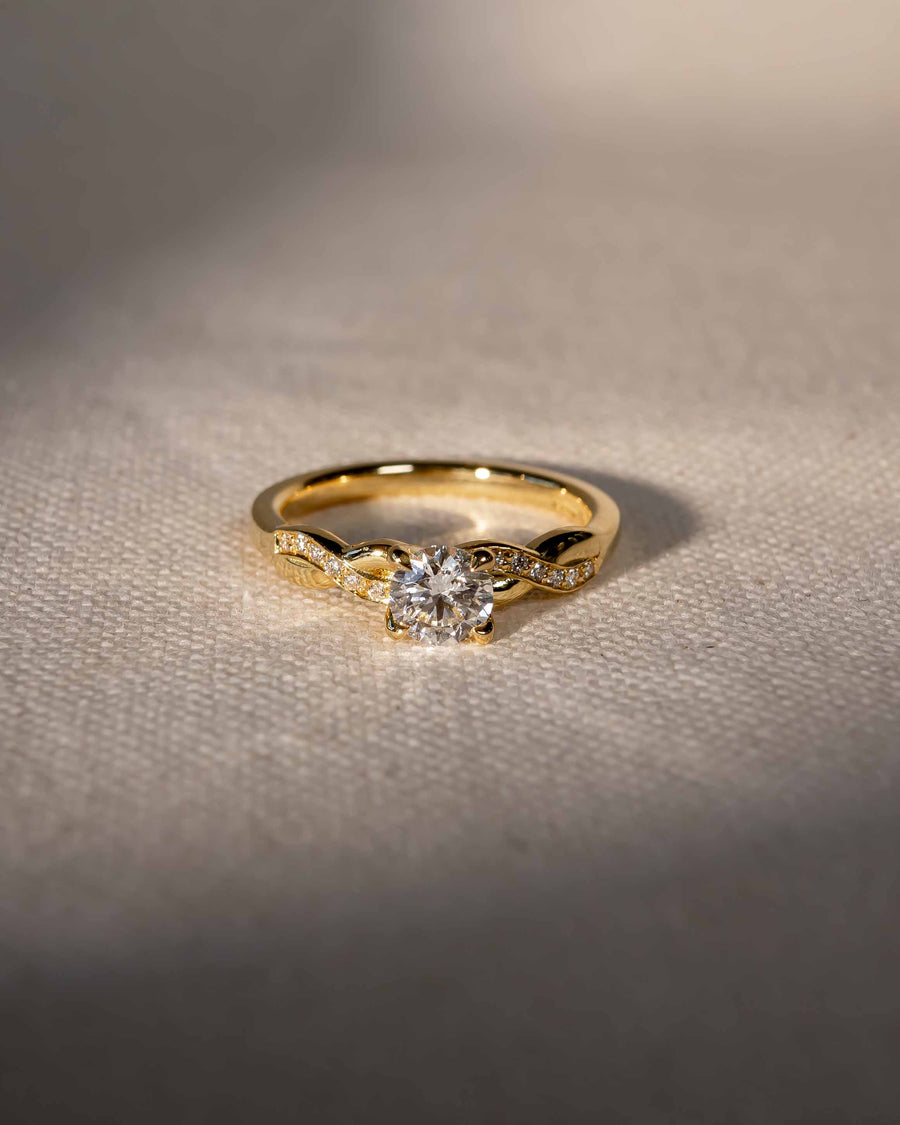Handmade 0.53ct Natural Round Cut Twist Claw Engagement Ring 18ct Yellow Gold by Pruden & Smith