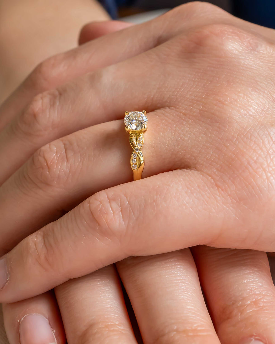 Handmade 0.53ct Natural Round Cut Twist Claw Engagement Ring by Pruden & Smith