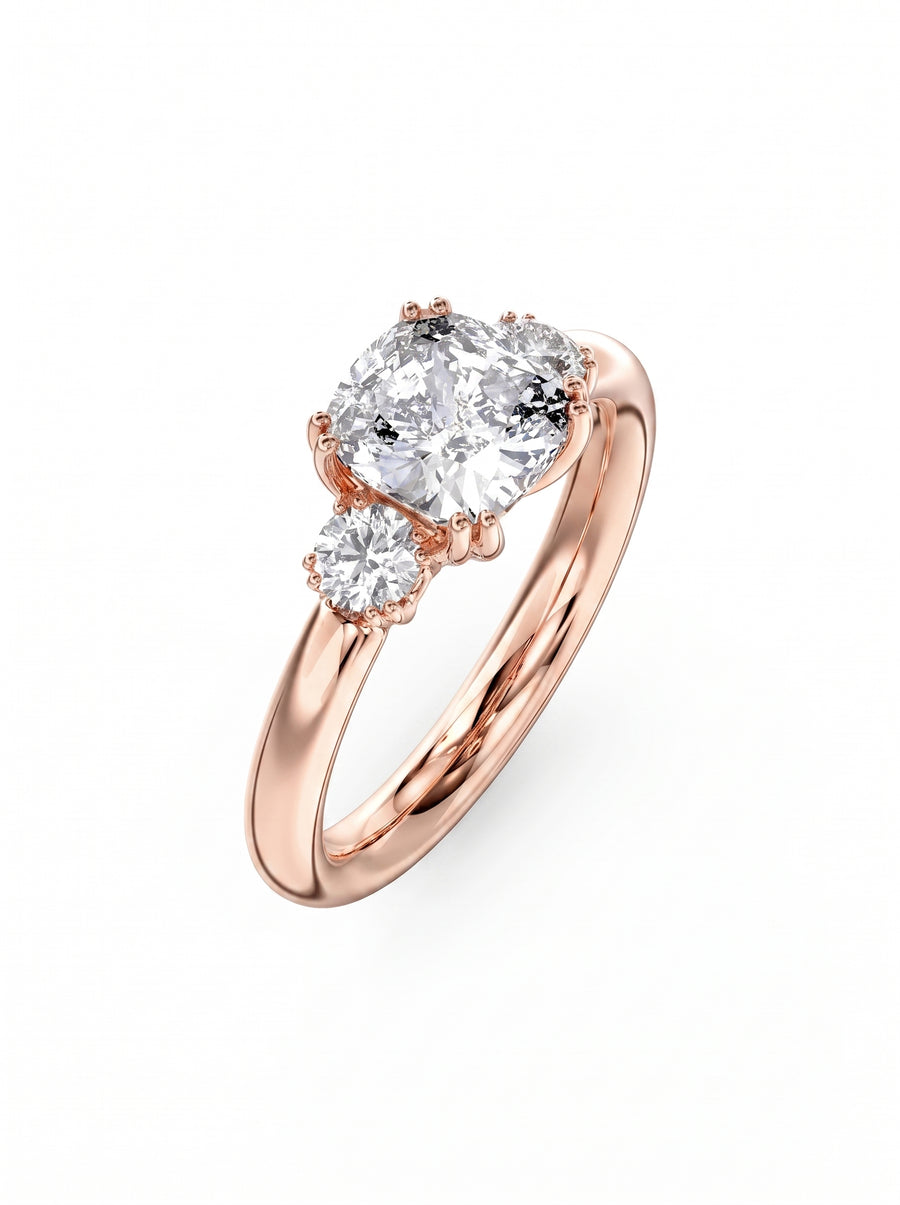 Cushion Cut Trilogy Engagement Ring