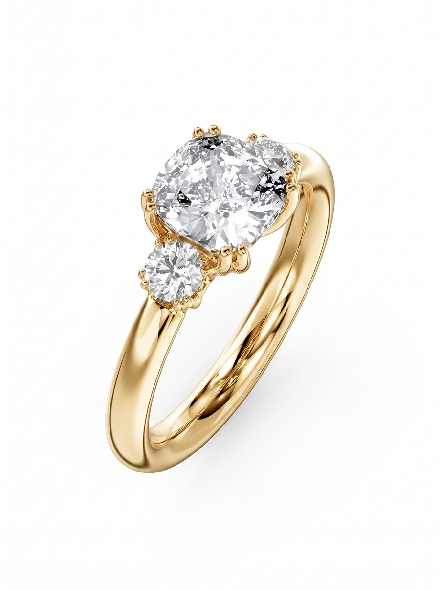 Cushion Cut Trilogy Engagement Ring