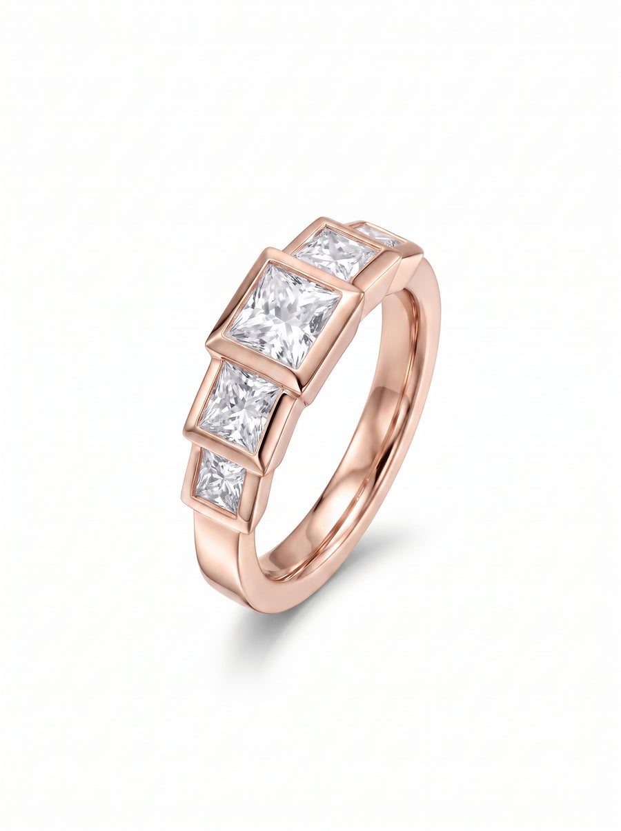 Princess Cut Art Deco Five Diamond Ring