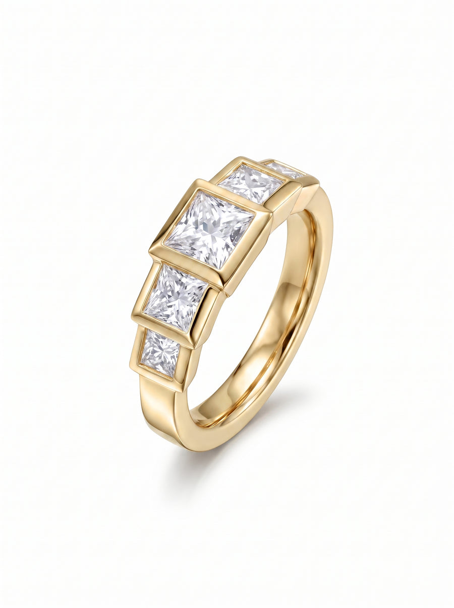 Princess Cut Art Deco Five Diamond Ring