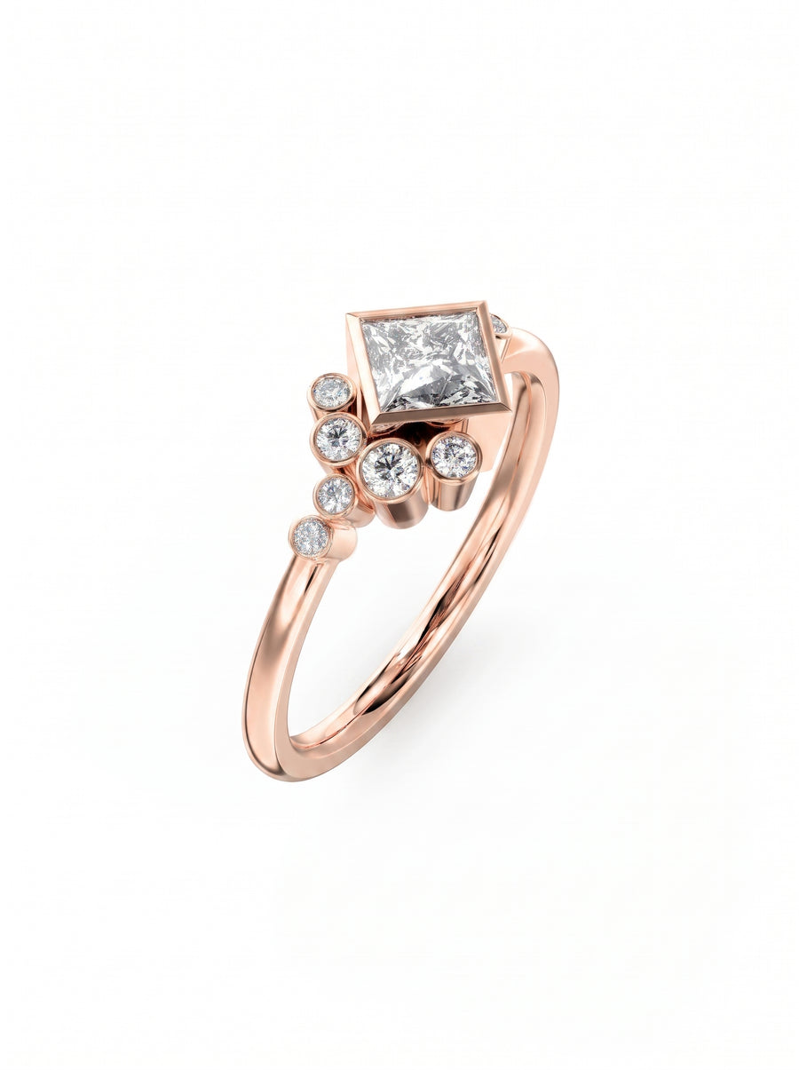 Princess Cut Rocky Water Bubbles Engagement Ring
