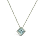 Aquamarine Cube Pendant Diamond Option Pendant Pruden and Smith 9ct White Gold  