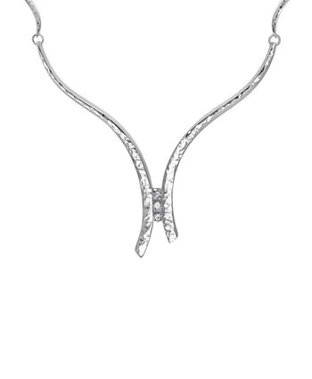 Forged Wave Silver and Diamond Necklace Pendant Pruden and Smith   