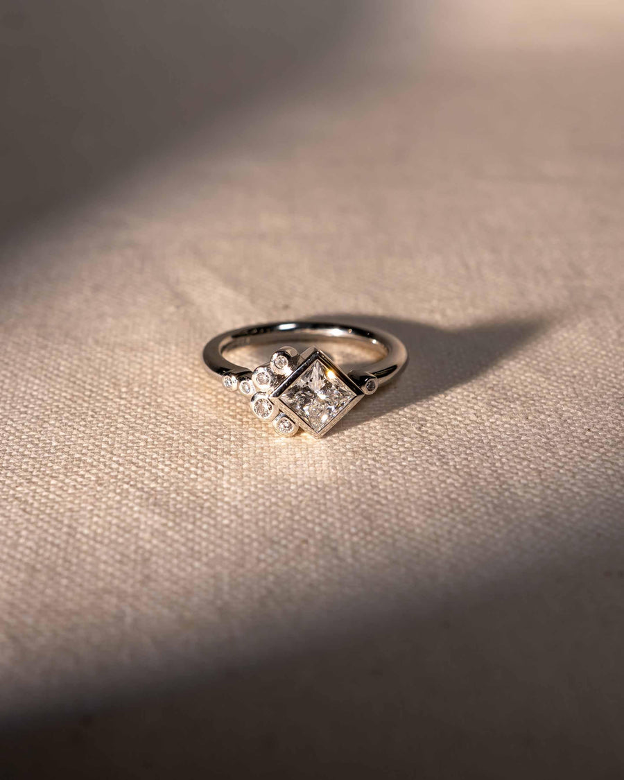 Handmade 1.03ct Emerald Cut Lab-Grown Rocky Water Bubbles Engagement Ring by Pruden & Smith