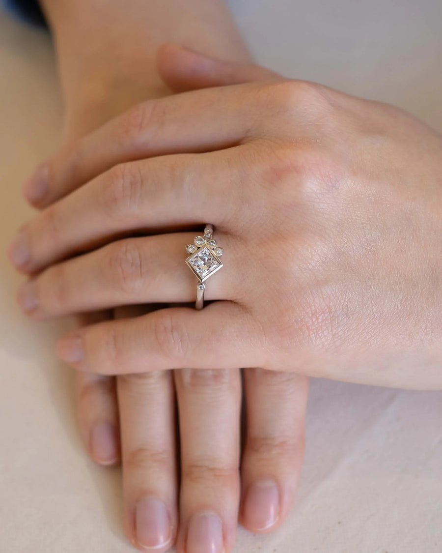 Handmade 1.03ct Emerald Cut Lab-Grown Rocky Water Bubbles Engagement Ring by Pruden & Smith