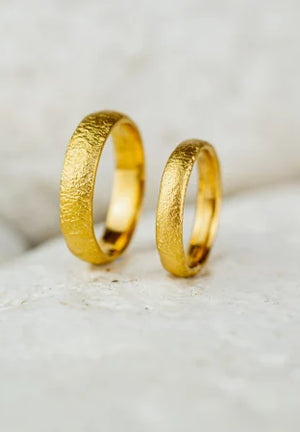 Rough Yellow Gold Wedding Rings