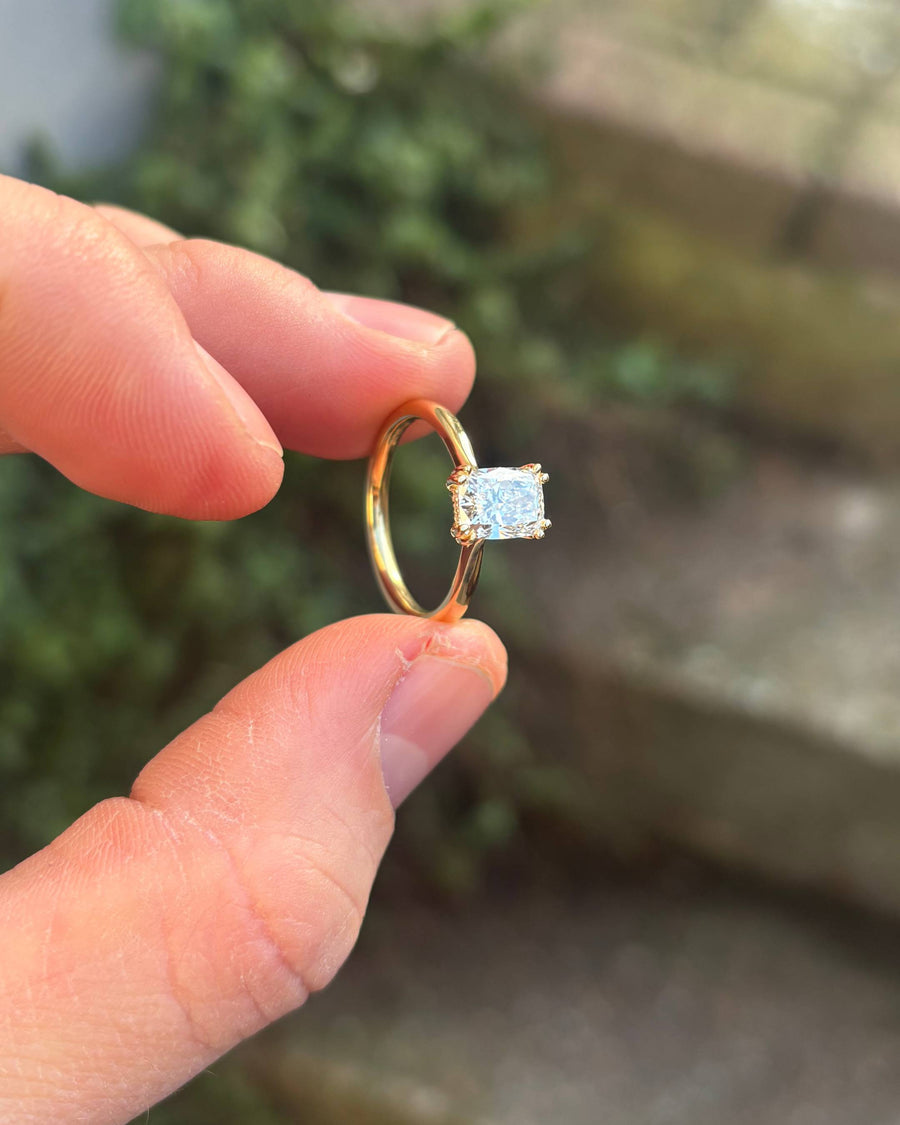 Handmade 1.5ct Cushion Cut Lab-Grown Diamond Hidden Halo Engagement Ring by Pruden & Smith