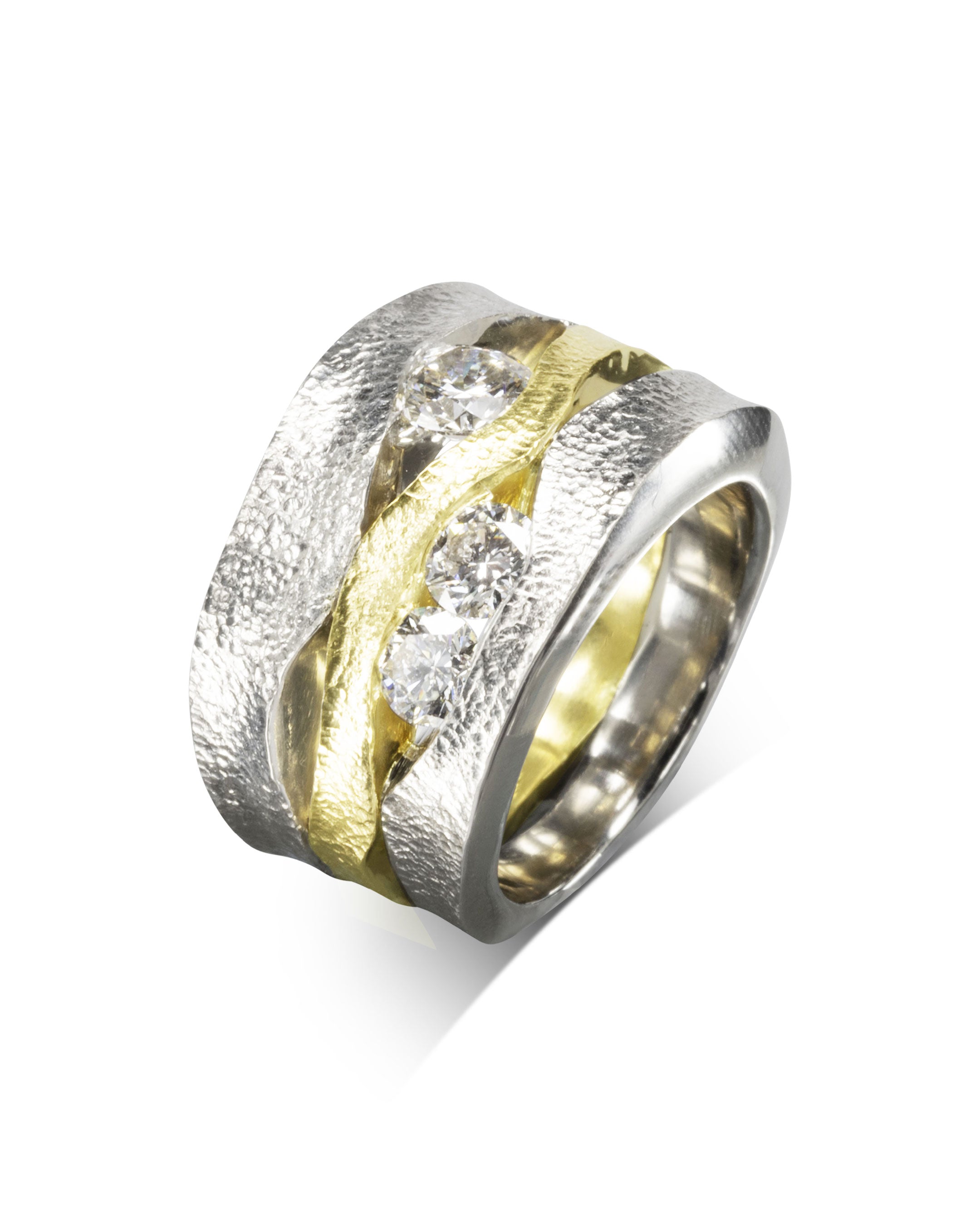 Unusual Trap Diamond Textured Mixed Metal Dress Ring (1ct) Pruden and Smith