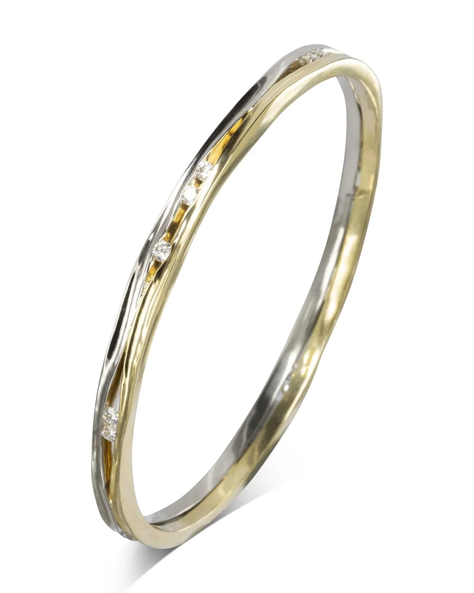 Side Hammered Diamond Two Colour Solid Gold Bangle Bangle Pruden and Smith