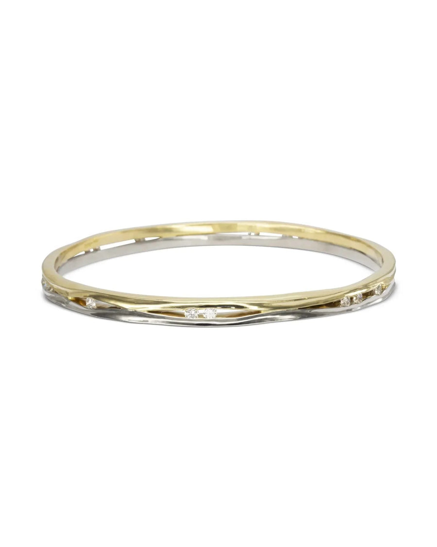 Side Hammered Diamond Two Colour Solid Gold Bangle Bangle Pruden and Smith