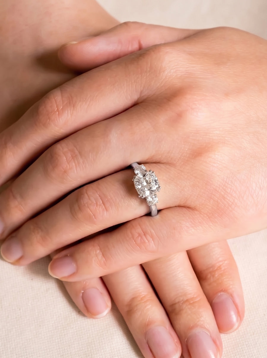 Cushion Cut Trilogy Engagement Ring