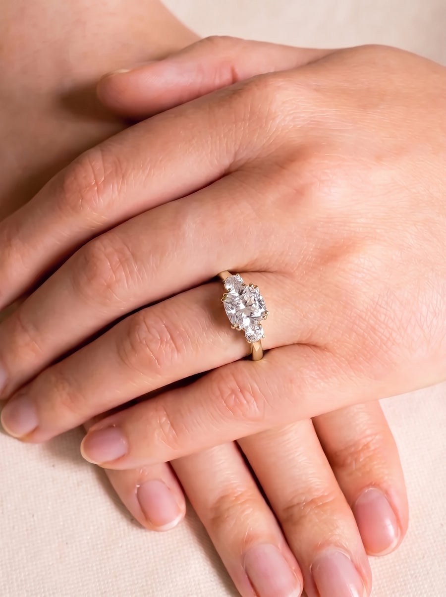 Cushion Cut Trilogy Engagement Ring