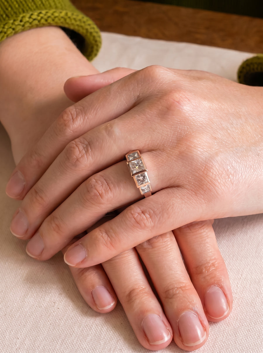 Princess Cut Art Deco Five Diamond Ring