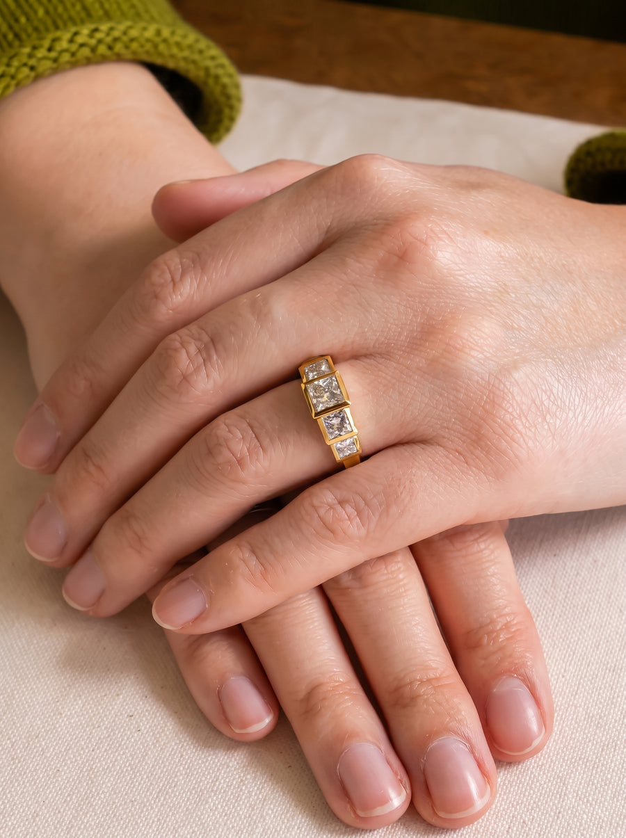 Princess Cut Art Deco Five Diamond Ring