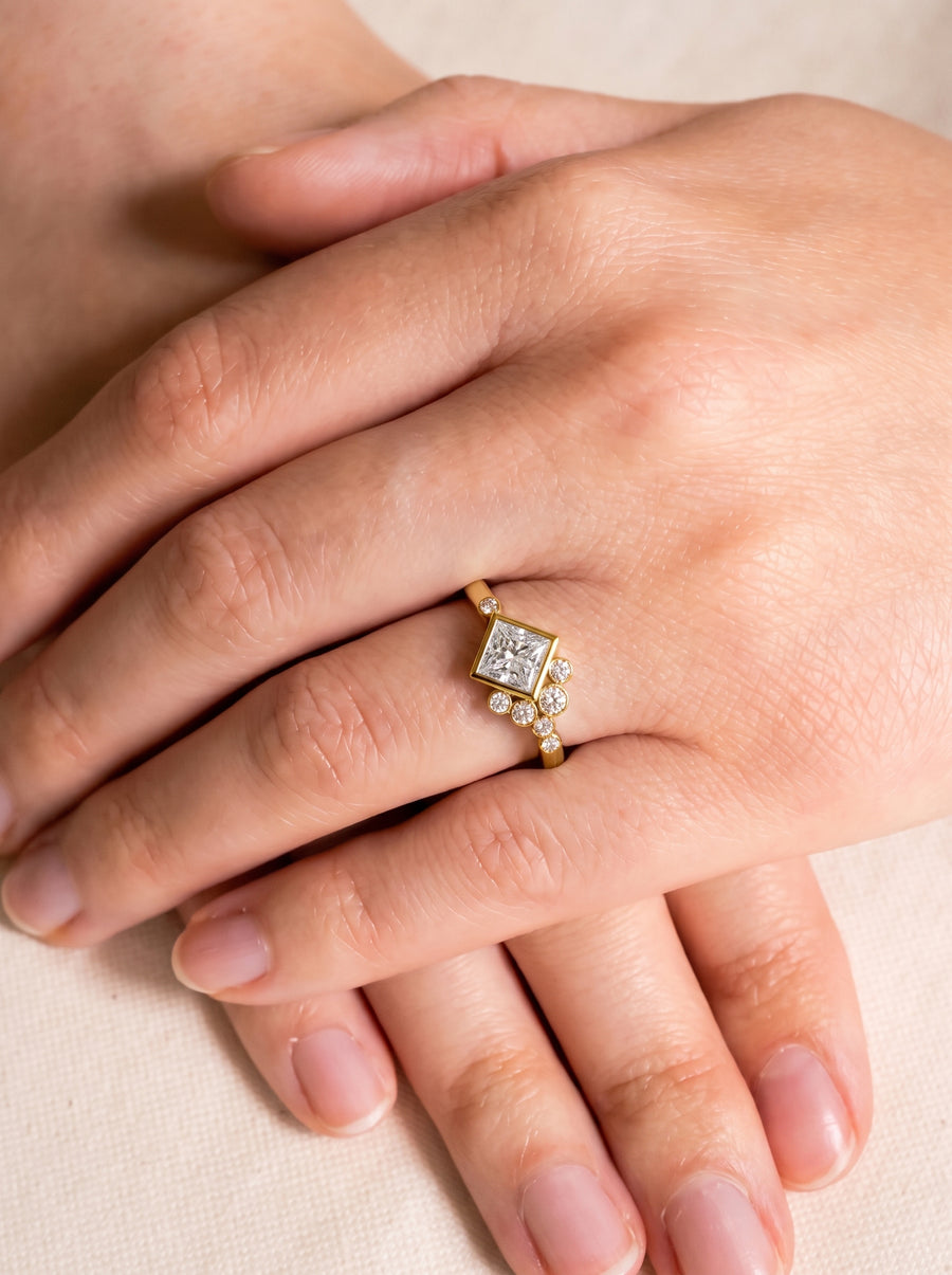 Princess Cut Rocky Water Bubbles Engagement Ring