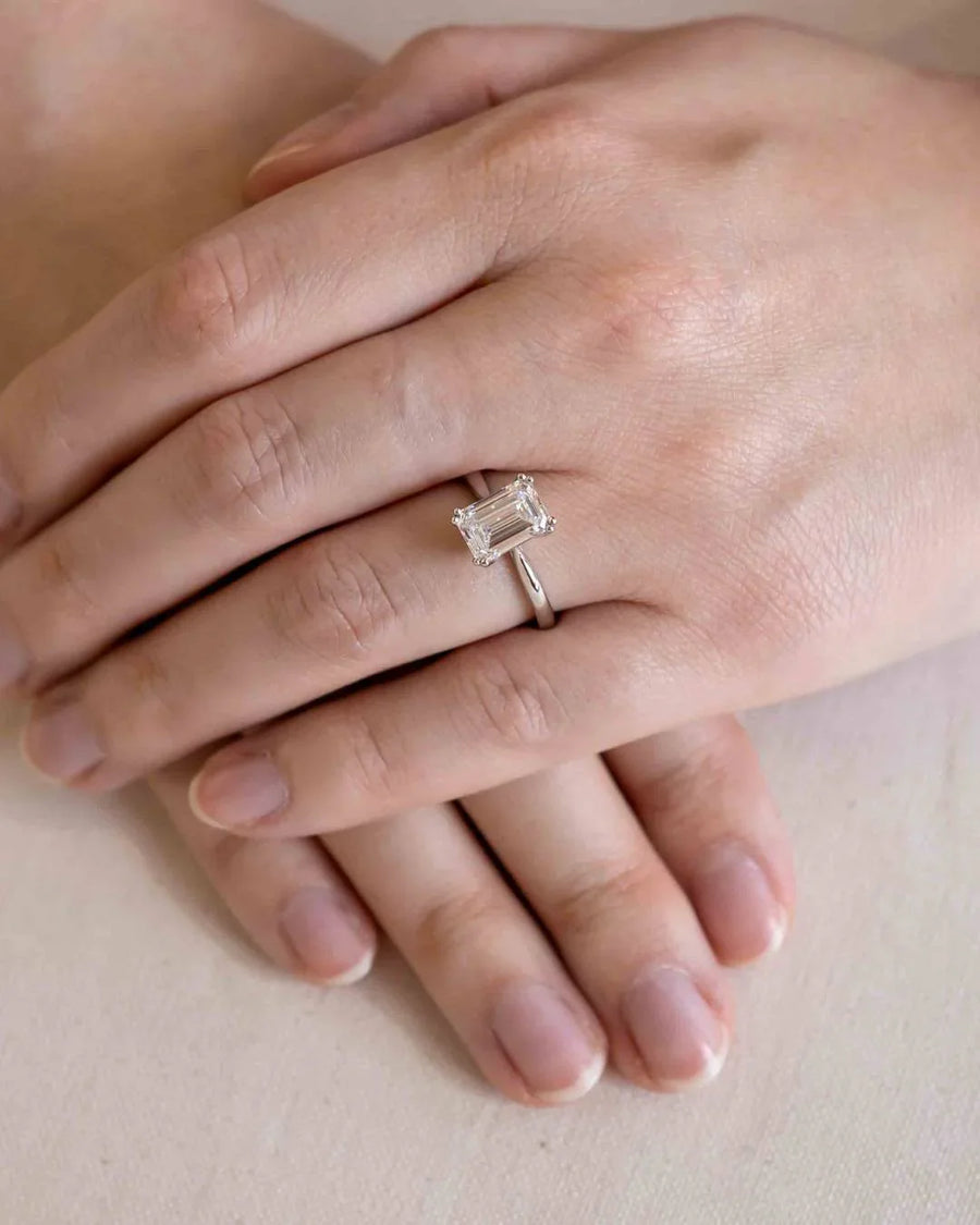 Handmade 2.09ct Emerald Cut Lab-Grown Diamond Hidden Halo Engagement Ring by Pruden & Smith
