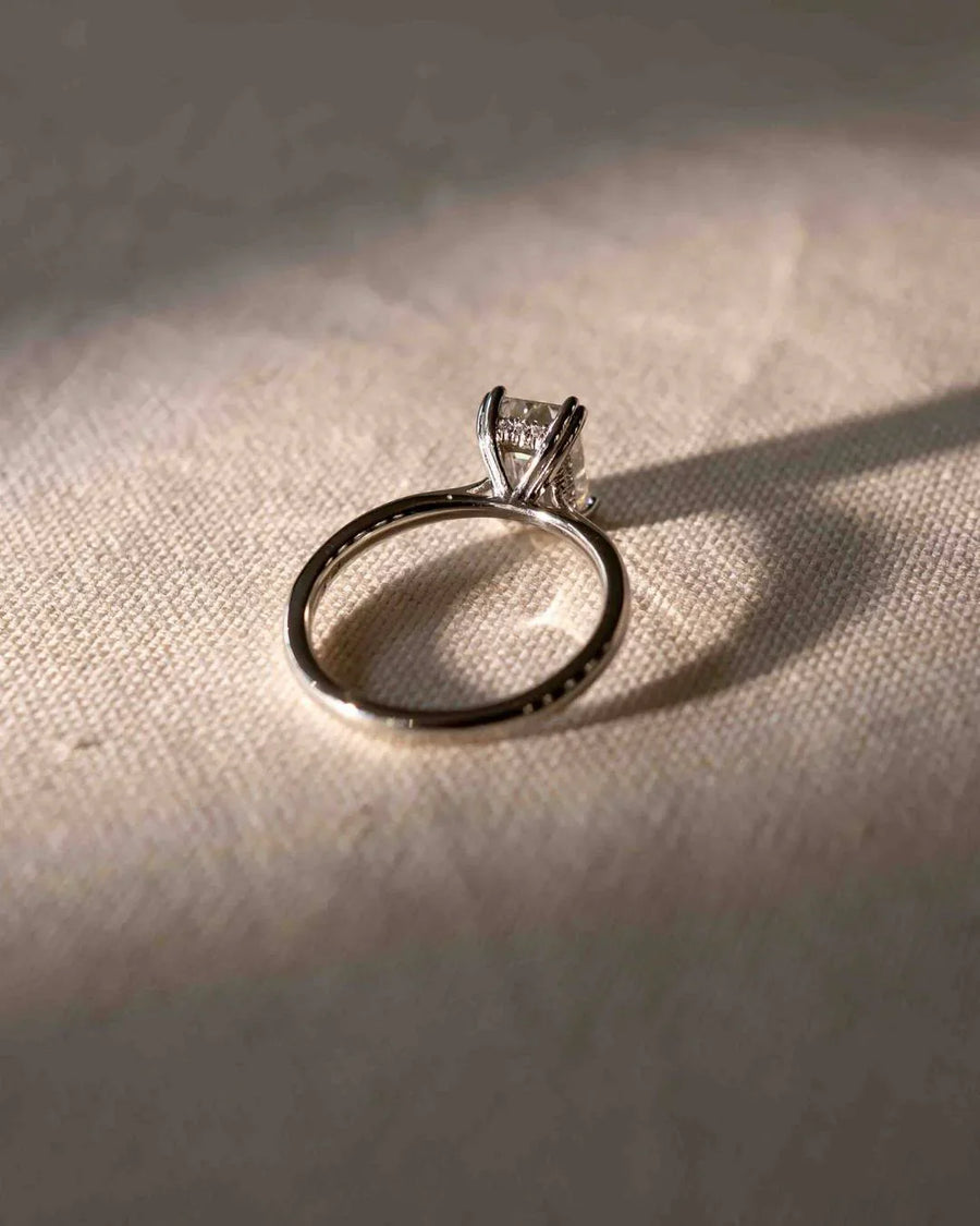 Handmade 2.09ct Emerald Cut Lab-Grown Diamond Hidden Halo Engagement Ring by Pruden & Smith