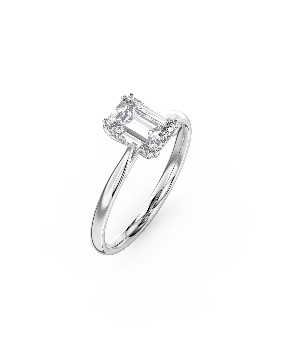Handmade 2.09ct Emerald Cut Lab-Grown Diamond Hidden Halo Engagement Ring Platinum by Pruden & Smith