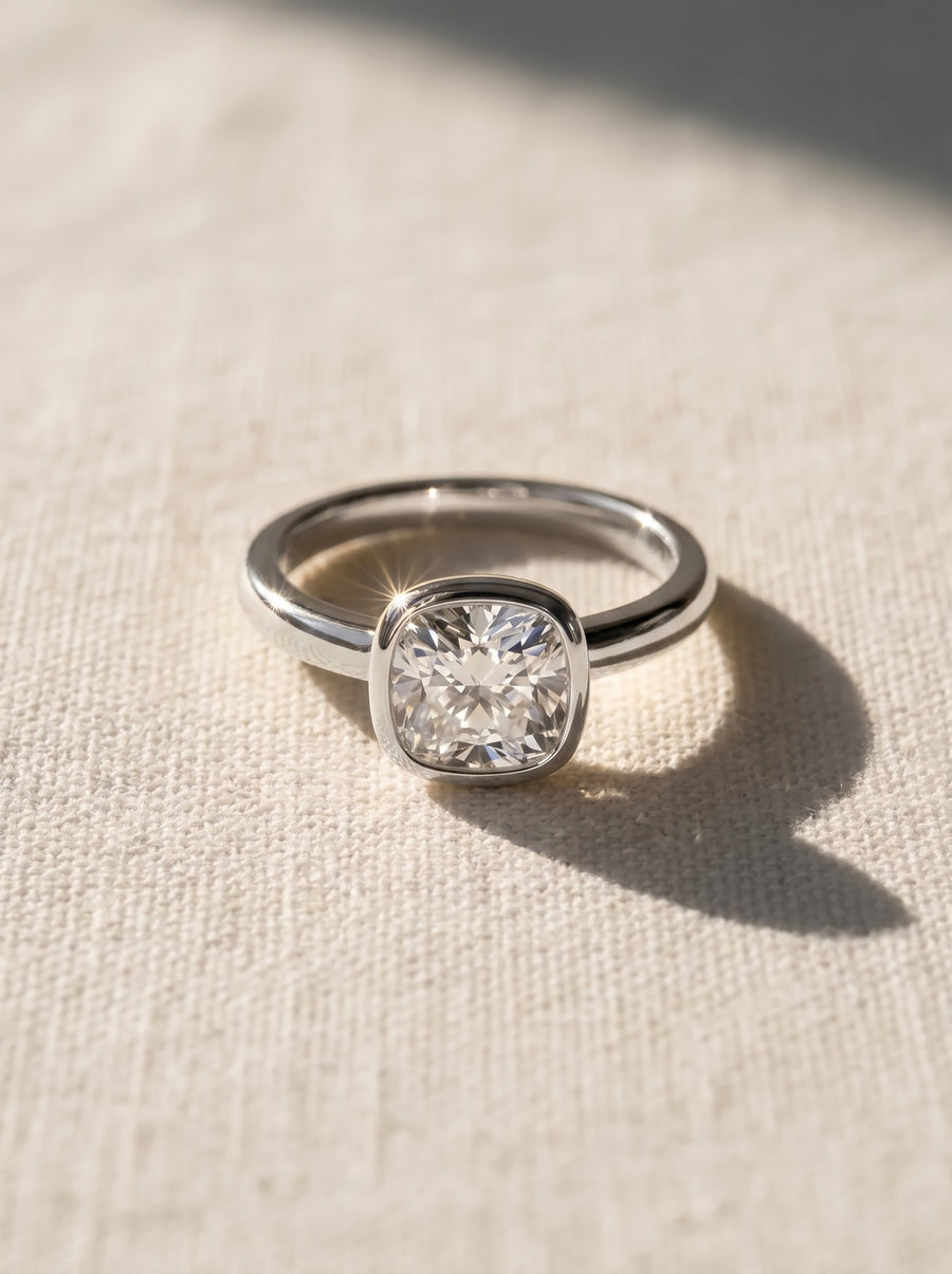 Cushion Cut Bezel Engagement Ring
