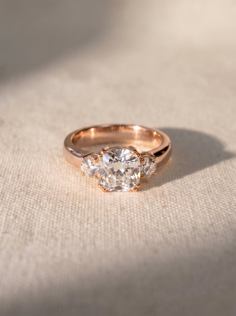 Cushion Cut Trilogy Engagement Ring