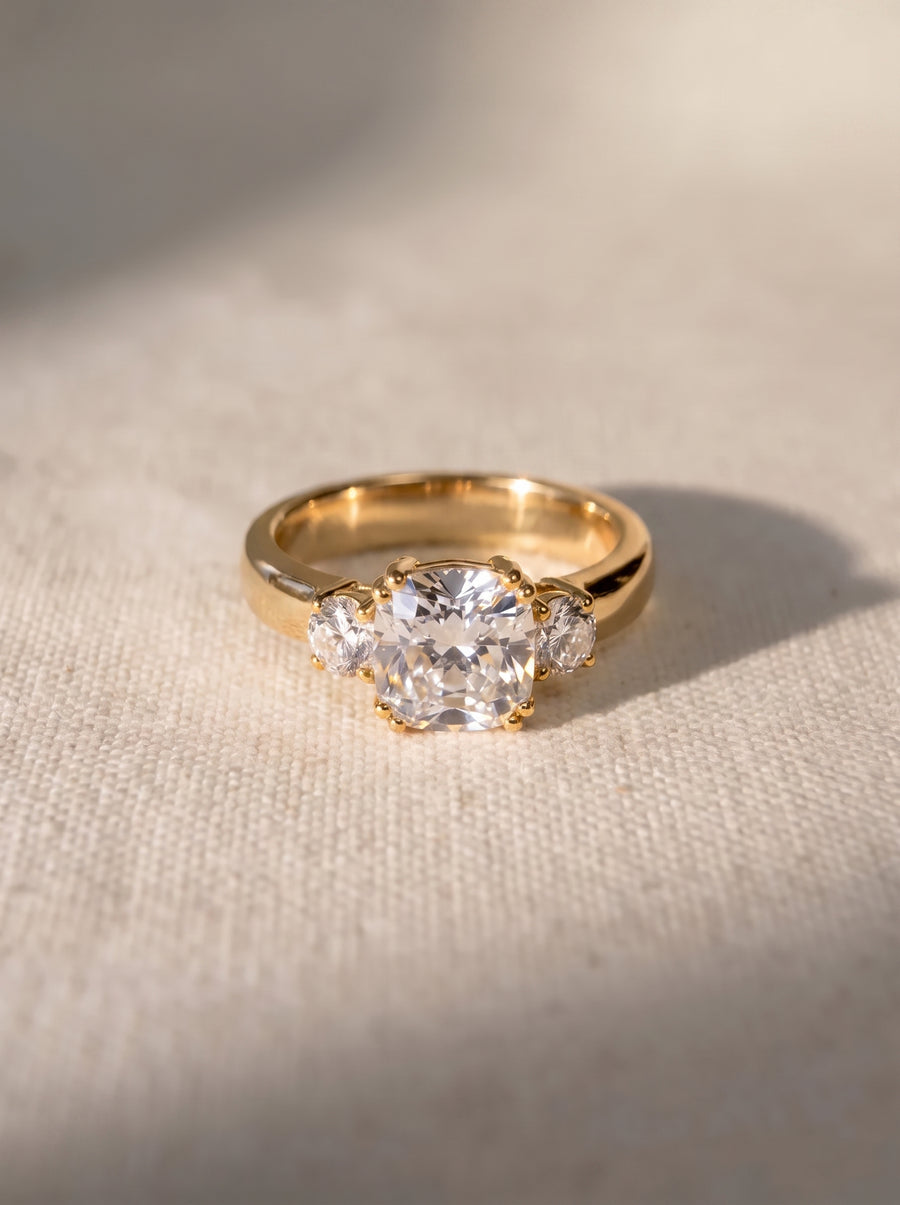 Cushion Cut Trilogy Engagement Ring