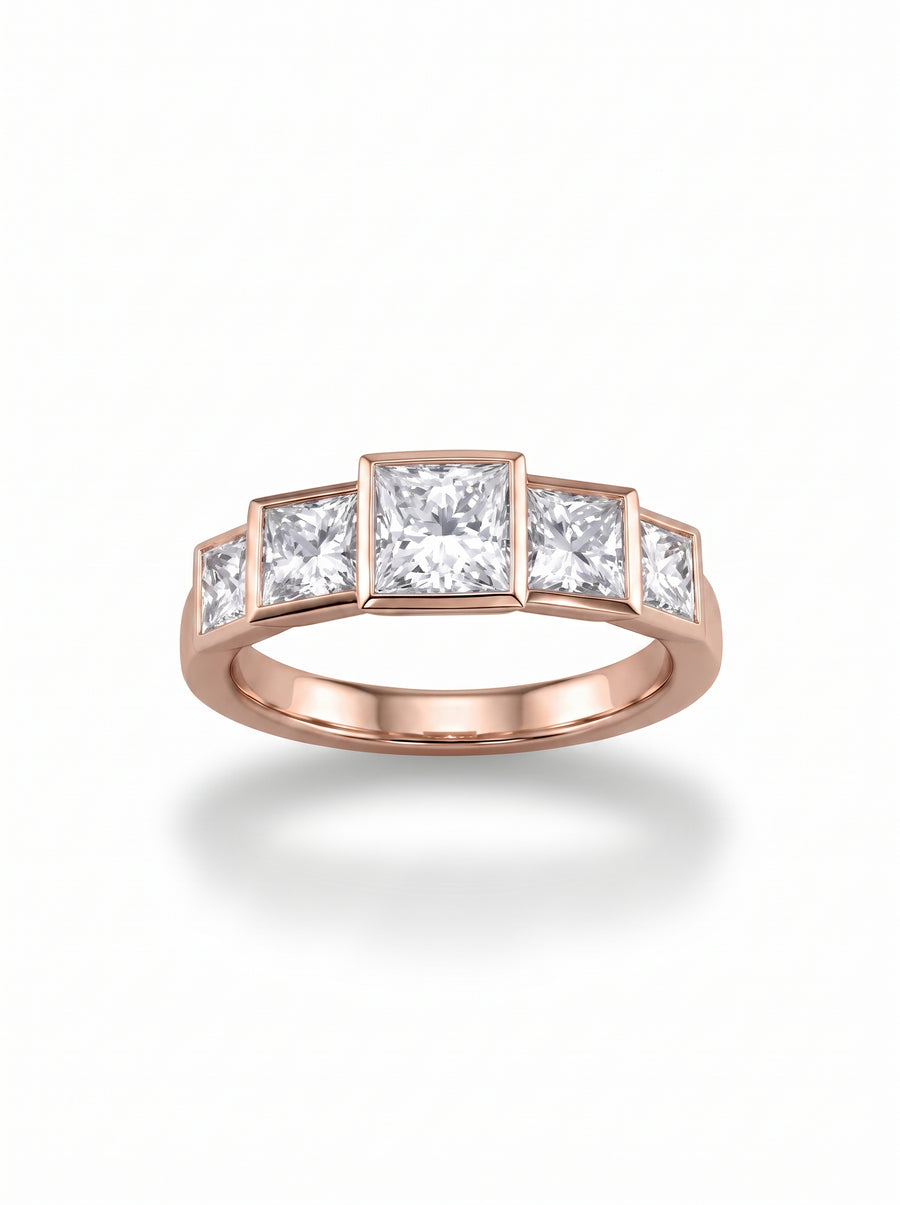 Princess Cut Art Deco Five Diamond Ring