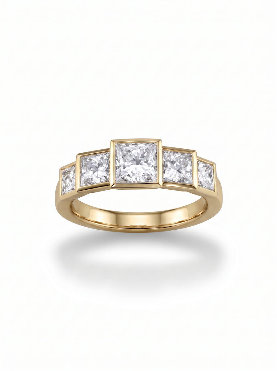 Princess Cut Art Deco Five Diamond Ring