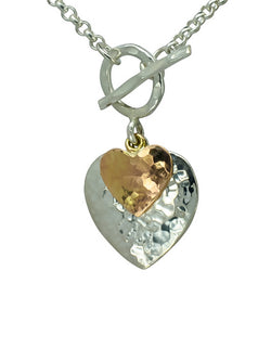 Hammered Double Heart Silver and 9ct Rose Gold Pendant Pendant Pruden and Smith   