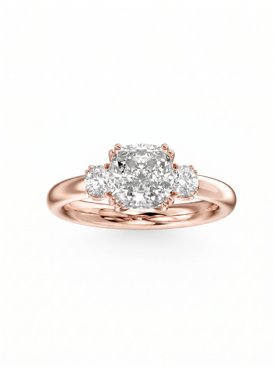 Cushion Cut Trilogy Engagement Ring