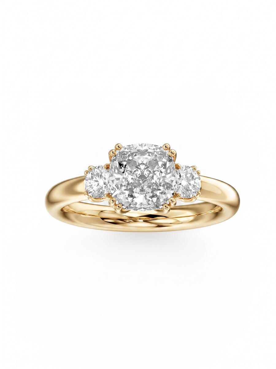 Cushion Cut Trilogy Engagement Ring