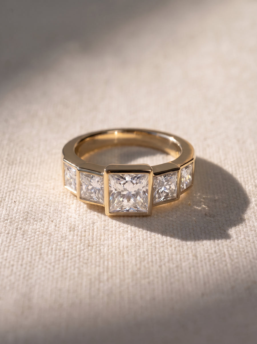 Princess Cut Art Deco Five Diamond Ring