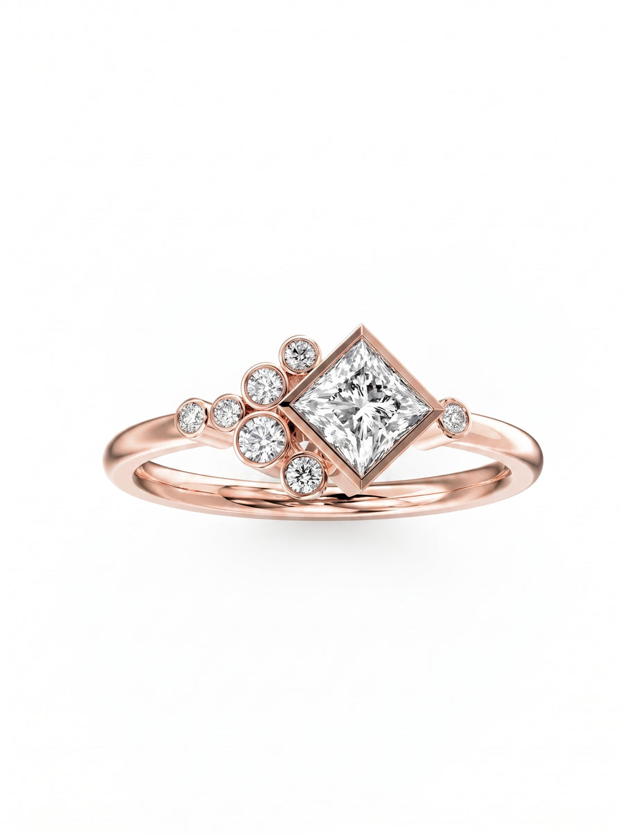Princess Cut Rocky Water Bubbles Engagement Ring