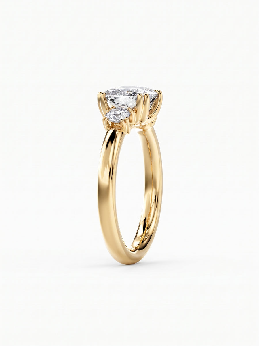 Cushion Cut Trilogy Engagement Ring