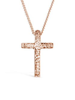 Hammered Solid Gold Cross Pendant Pruden and Smith 15mm 9ct Rose Gold 