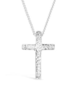 Hammered Solid Gold Cross Pendant Pruden and Smith 15mm 9ct White Gold 