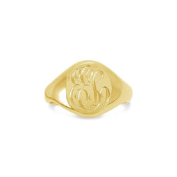 Hand Engraved Initials Signet Ring-Yellow Gold Ring Pruden and Smith Three Script Initials  