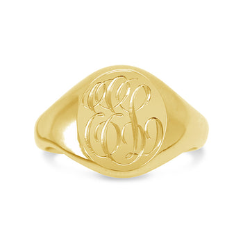 Hand Engraved Initials Signet Ring-Yellow Gold Ring Pruden and Smith Three Script Initials  