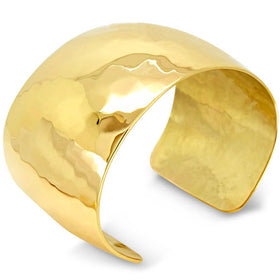 Hammered Convex Solid 9ct Yellow Gold Cuff (Wide) Bangle Pruden and Smith   