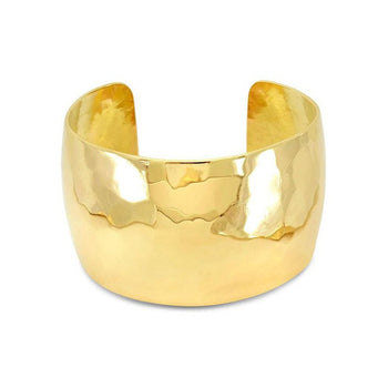 Hammered Convex Solid 9ct Yellow Gold Cuff (Wide) Bangle Pruden and Smith   