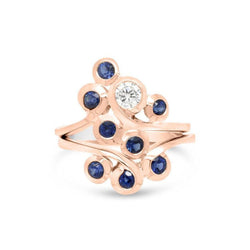 Swirl Sapphire and Diamond 9ct Gold Cluster Ring Ring Pruden and Smith 9ct Rose Gold  