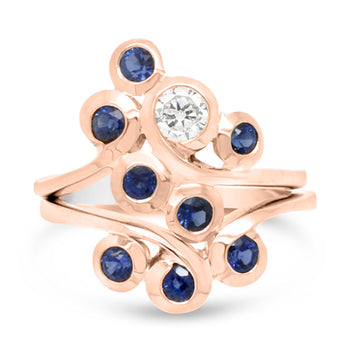 Swirl Sapphire and Diamond 9ct Gold Cluster Ring Ring Pruden and Smith 9ct Rose Gold  