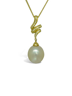 Ribbon Pearl and Diamond Pendant Pendant Pruden and Smith   